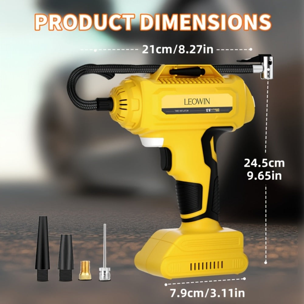 Portable Tire Inflator Air Compressor 150 PSI Cordless with Auto-Shutoff Digital Pressure Gauge LED Light Wireless USB Charging for Car Motorcycle Bike Ball