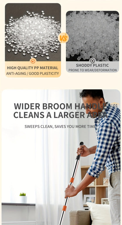 Folding Broom and Dustpan Set 50 Inch Extended Handle - Dense Elastic Bristles Wide Deep Dustpan for Dust Hair Debris, Foldable Broom for Home Kitchen Bathroom Bedroom Living Room, Blue White Black Orange Khaki