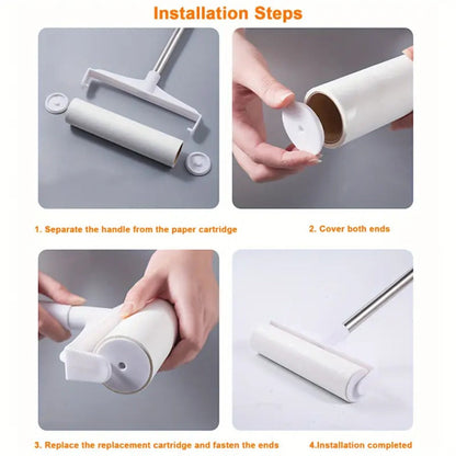 Pet Hair Removal Set 4 Piece Extendable Mop Brush with 3 Sticky Roller Refill Rolls for Floor Sofa Carpet Furniture Lint Roller Mop Combo for Dog Cat Hair Cleaning Home Use