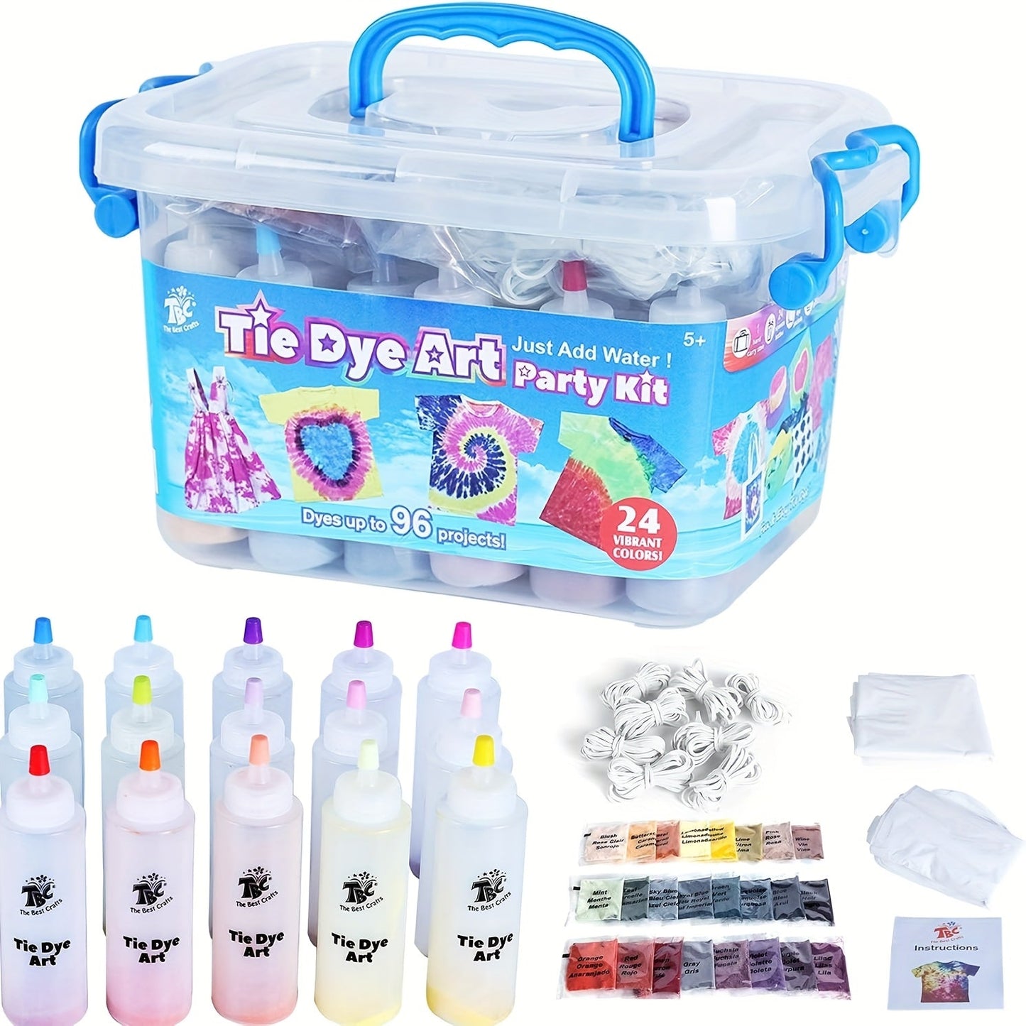 Tie Dye Kit 24 Colors All-in-One Set for Kids Teens Adults & Beginners – Squeeze Bottles Gloves Rubber Bands Carry Case, Non-Toxic ASTM Certified Summer Party Craft Activity Birthday Gift