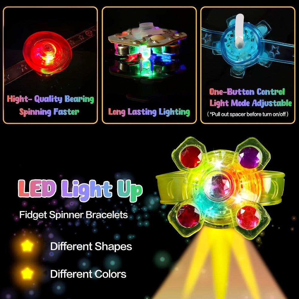 LED Fidget Spinner Wristbands Bulk Pack – Light Up Glow Wristbands for Kids Glow Party Favors, Birthday Goodie Bag Stuffers, Classroom Prizes for Boys & Girls (12 or 30 Pack)