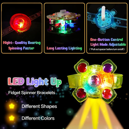 LED Fidget Spinner Wristbands Bulk Pack – Light Up Glow Wristbands for Kids Glow Party Favors, Birthday Goodie Bag Stuffers, Classroom Prizes for Boys & Girls (12 or 30 Pack)