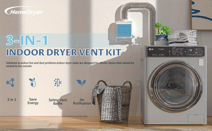 Indoor Dryer Vent Kit 3-in-1 Lint Trap Filter Box Stainless Steel Screen 6 Polyester Filters Reusable Washable Reduces Moisture Prevents Mold for Electric Clothes Dryers