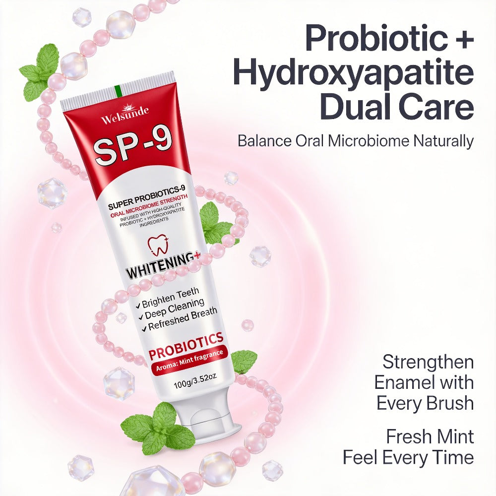 Probiotic Toothpaste with Hydroxyapatite – Super Probiotics-9 European Formula, Deep Cleaning & Gum Care, Mint Fresh Breath, Teeth Brightening Oral Care Gift for Women & Men, 100g