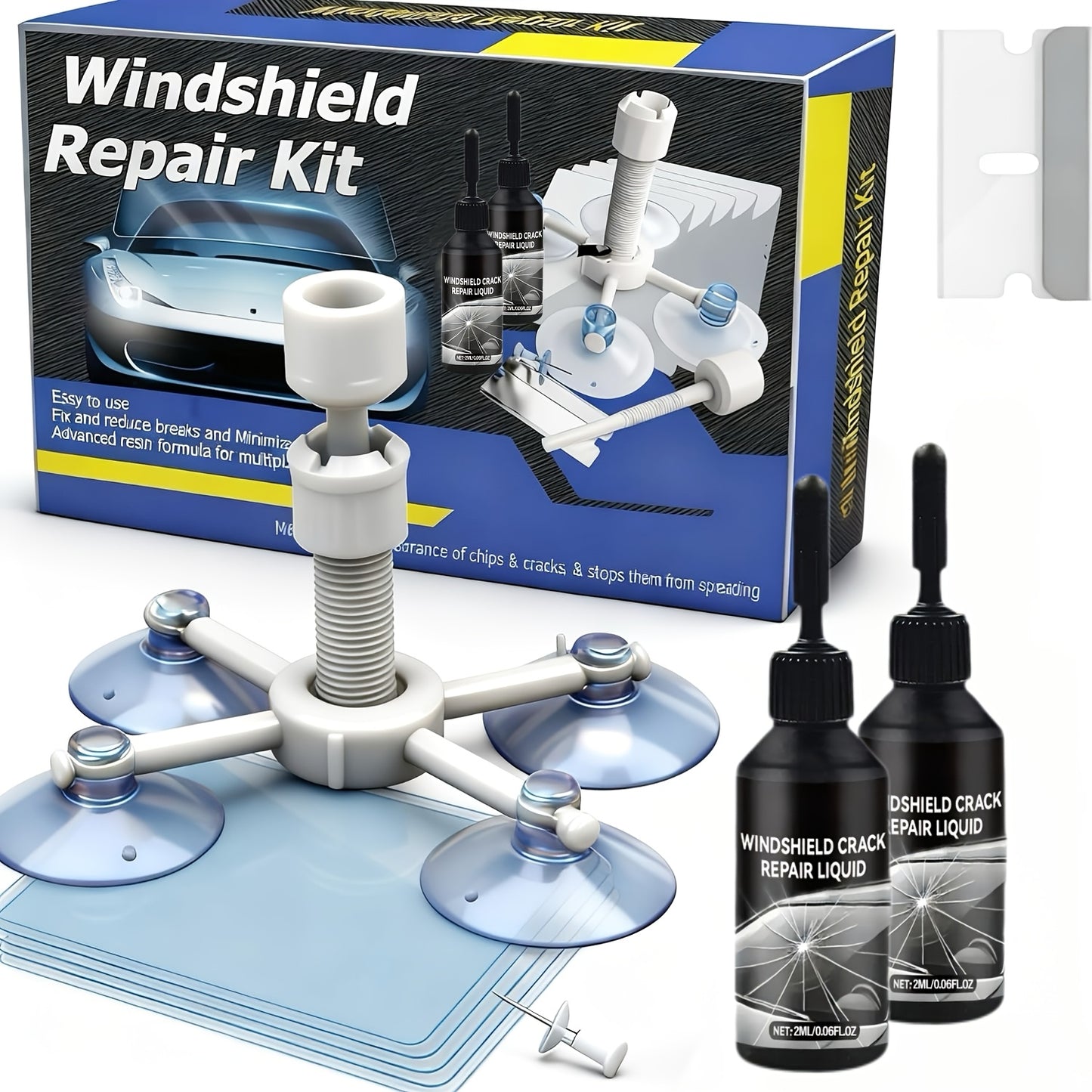 [Portable DIY Quick Fix] Windshield Repair Kit, 15-Minute Quick Fix, Nano Liquid Stops Spread, DIY And Save $250+. Works On Bullseye, Star Cracks, And Scratches. 2 Options-2-Pack Of Windshield Repair Fluid OR 2 Repair Fluids + 1 Suction Mount. Portable Bo