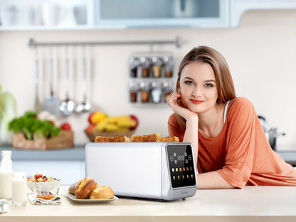 4-Slice Toaster Long Slot Stainless Steel – Touch Screen LED Display, 1.5" Wide Slots, Countdown Timer, Memory Function, Dual Control, 6 Shade Settings