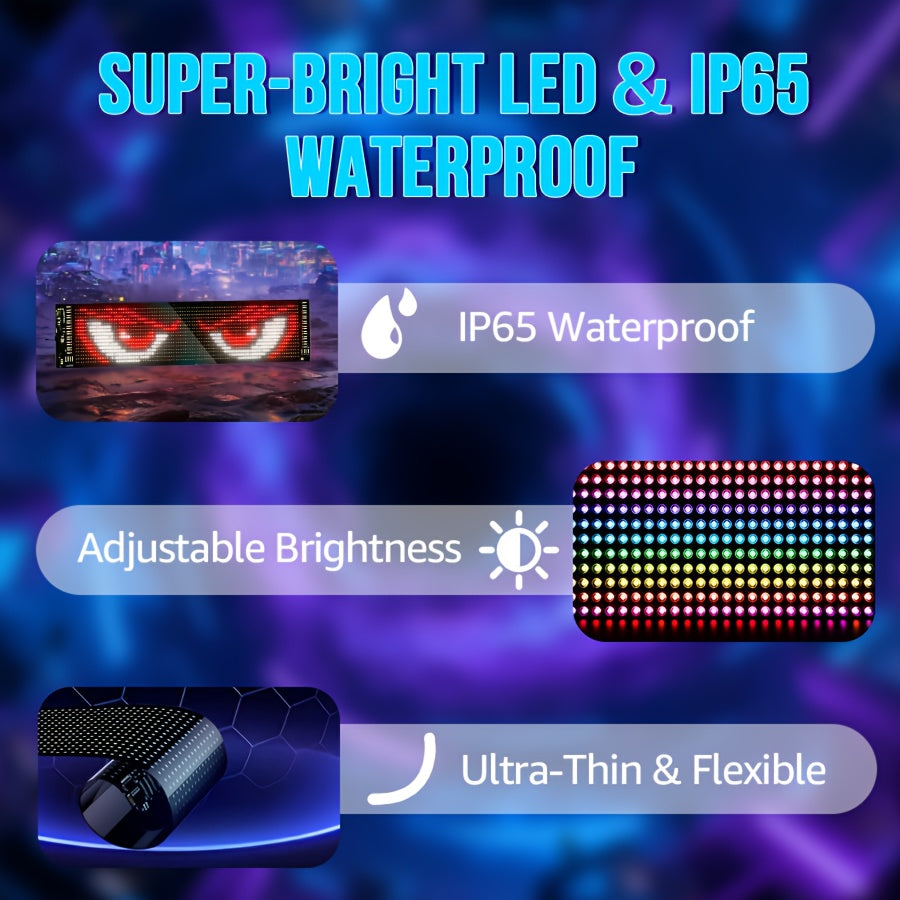Smart Lighting-Devil Eyes LED Light, 23.42''x4.72'' Scrolling Bright Advertising, Programmable LED Sign, Flexible Digital Matrix Display, [High Refresh Rate Screen], LED Lights for Car, Perfect Wedding Decorations, And More