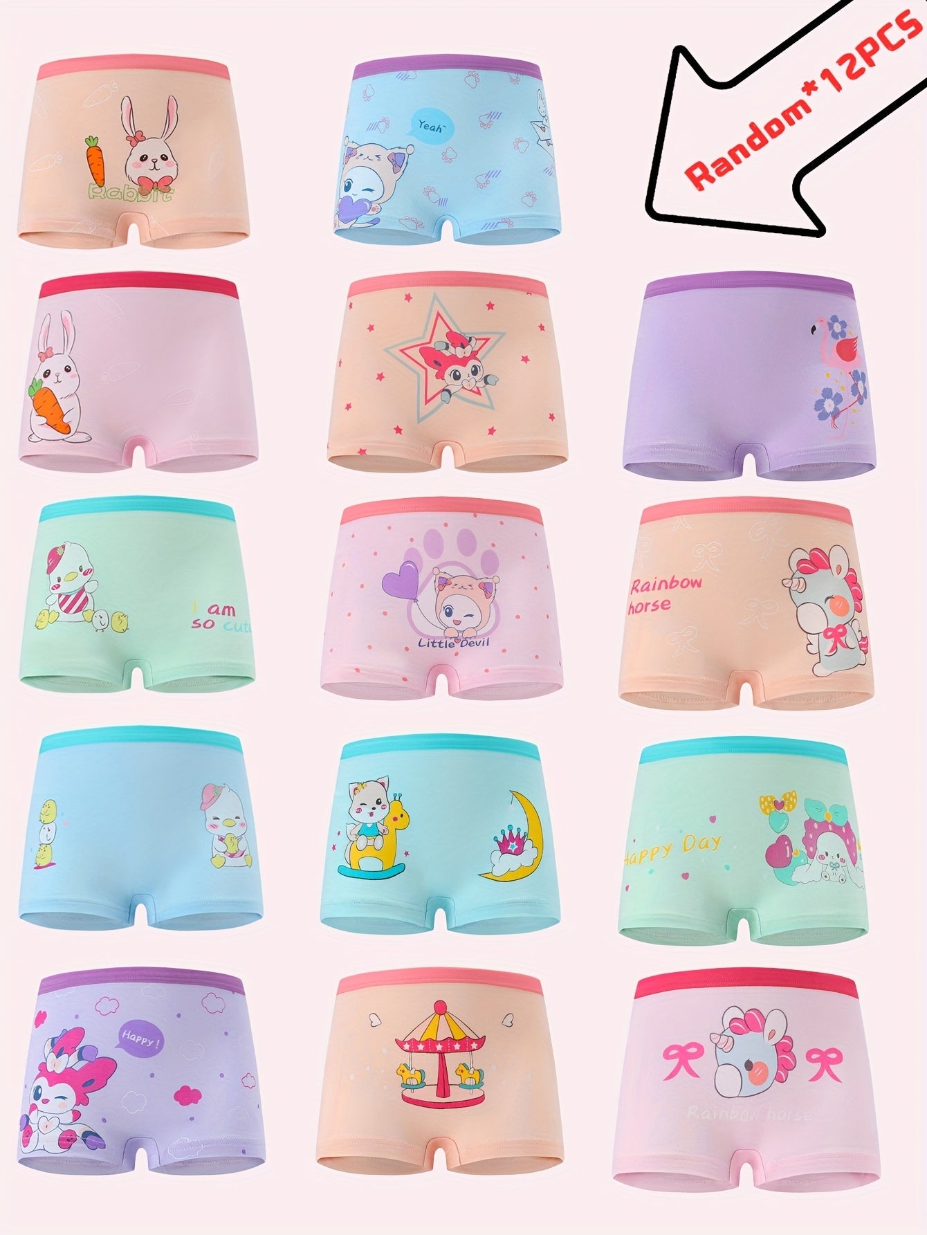 Girls' Boxer Briefs - 12-Pack Assorted Cartoon Print Style 5413