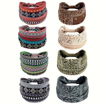 Floral Turban Headbands for Women 8 Pack Non-Slip Elastic Boho Knotted Wide Hair Wrap for Sports Yoga Running Workout Sweatband Moisture Wicking Fashion Hair Accessories Gift Set