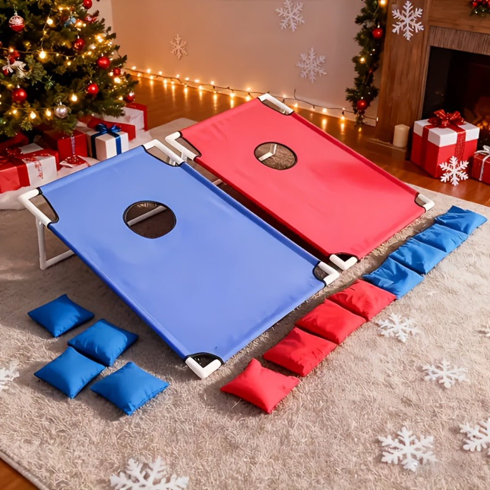 Portable Cornhole Bean Bag Toss Game Foldable Board 12 Bean Bags Storage Bag Outdoor Backyard Camping Party Game Kids Adults Family Birthday Holiday Gift Red Blue