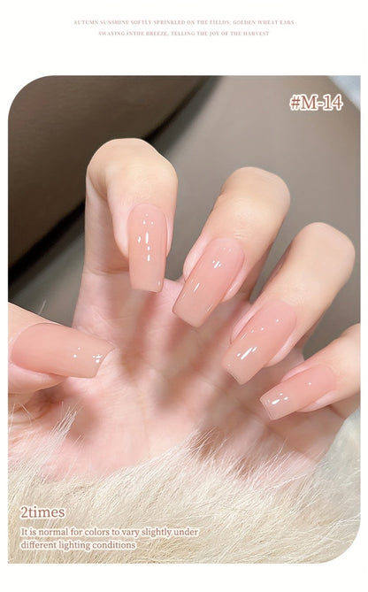 Jelly Gel Nail Polish Set 6 Colors Glass Nail Look Translucent Buildable Coverage 0.51oz Each - Semi-Permanent Soak-Off UV LED High-Gloss Salon Finish Nail Art Kit for Women Shades M14 M16 M17 M18 M19 M20