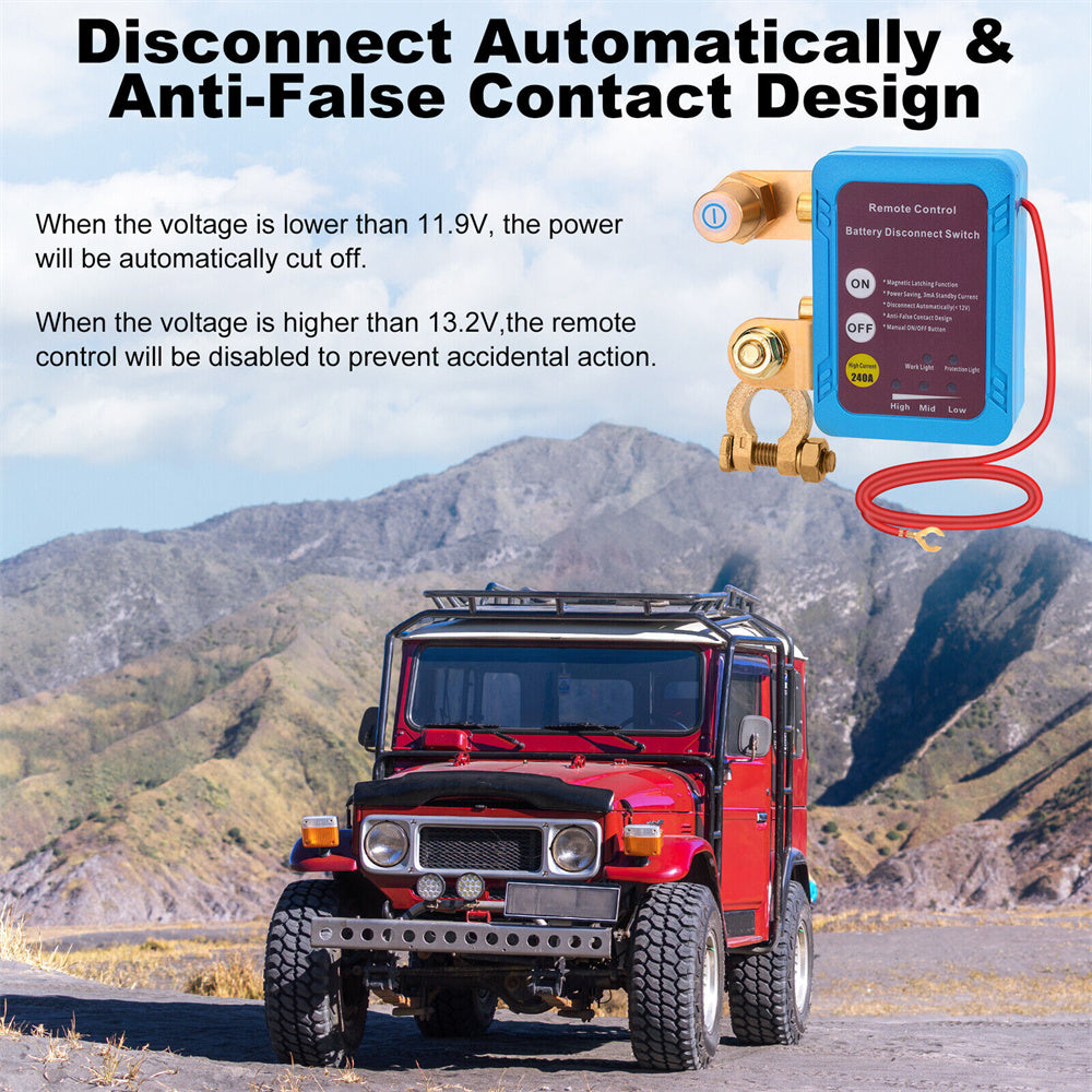 Battery Disconnect Switch Remote 12V 24V 240A – Wireless Kill Switch Auto Cut-Off Magnetic Relay, Anti-Drain Anti-Theft for Car Truck RV ATV UTV Boat Motorcycle Trailer