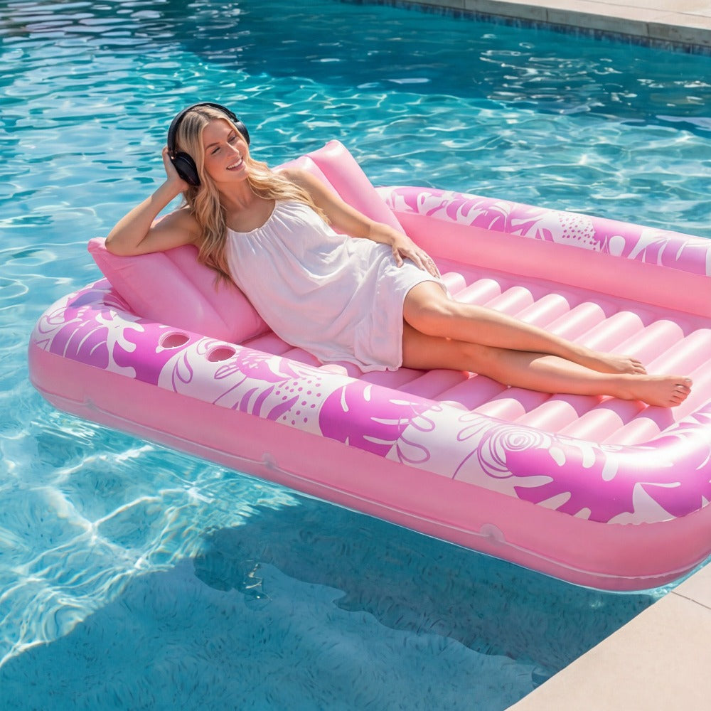 Hot Pink Inflatable Suntan Pool Float Lounger – 4-in-1 Tanning Raft with Built-In Pillow, Sunbathing Bed & Ball Pit | Large 1-Person or XL 2-Person Adult Pool Floatie for Pool Lake Beach