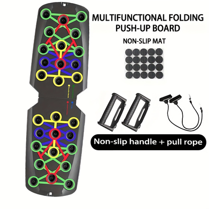Push Up Board Multifunctional Color-Coded Chest Workout System, Adjustable Home Gym Equipment for Chest, Shoulders, Triceps & Back Strength Training, Lightweight Durable Frame with Resistance Bands & Pull Ropes