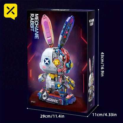 Punk Mechanical Rabbit Building Block Set 1377pcs – Pink Steampunk Style Brick Model Kit, Mid-Scale ABS DIY Assembly Display Toy, Unique Halloween Christmas Birthday Gift for Teens & Adults