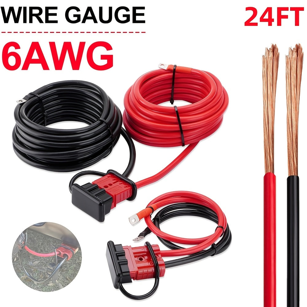 24ft Winch Quick Disconnect Power Cable, 4 AWG/ 6 AWG Heavy Duty Copper Wire with Quick Connect Plugs, 7ft