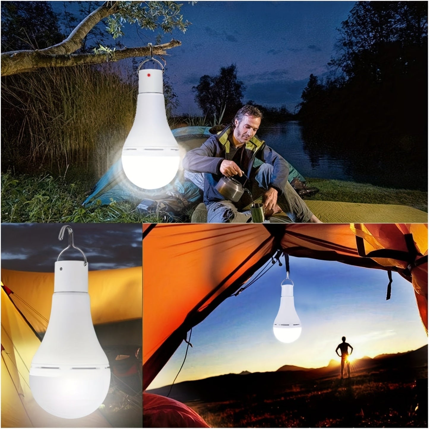 Solar Light Bulbs 2 Pack Campsite Outdoor – Remote Control Timer, 4 Modes 300LM, Light Sensor Auto On/Off, Solar & USB Rechargeable – Shed, Chicken Coop, Emergency & Camping Light