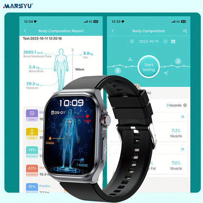 AMOLED Smartwatch 2.04" Display, Bluetooth 5.3 Calling, NFC, 530mAh Battery, Multi-Sport Modes, Voice Assistant, SOS, Menstrual & Weather Forecast, Magnetic Charging, Compatible with iOS & Android, Unisex Gift for Men & Women