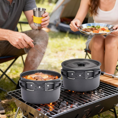 Backpacking Cookware Mess Kit 19/27pcs – Non-Stick Pot Pan Kettle with Stainless Steel Cutlery, Lightweight Camping Cook Set for Open Fire, Hiking & Outdoor Cooking