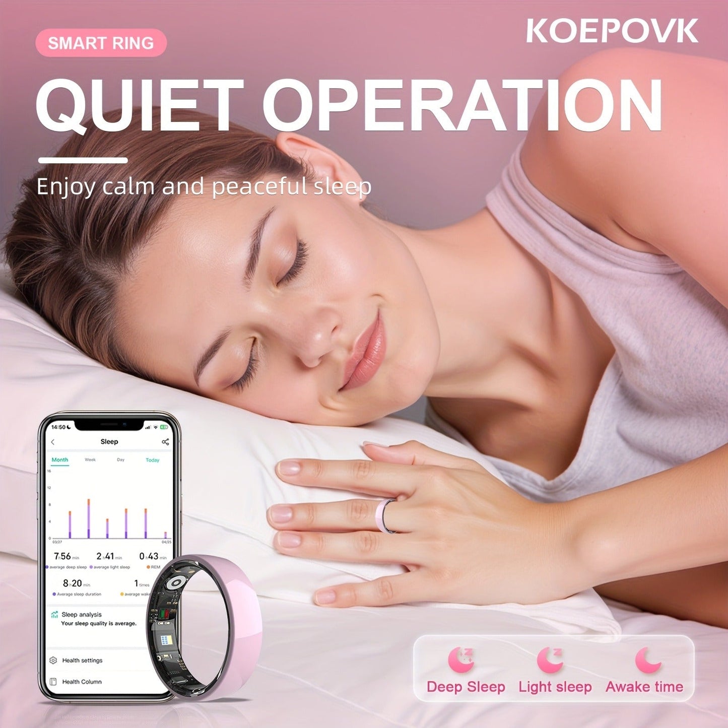 Fitness Tracker Smart Ring – IP68 Waterproof, Sleep & Step Monitor, Crystal Charging Case, Stainless Steel | Men & Women Sizes 7–13