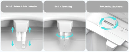 Bidet Attachment for Toilet - Dual Retractable Nozzle Non-Electric Self-Cleaning Fresh Water Bidet Sprayer, Adjustable Water Pressure, Fits Most Toilets, Brass T-Adapter & Metal Hose Included, Easy Install