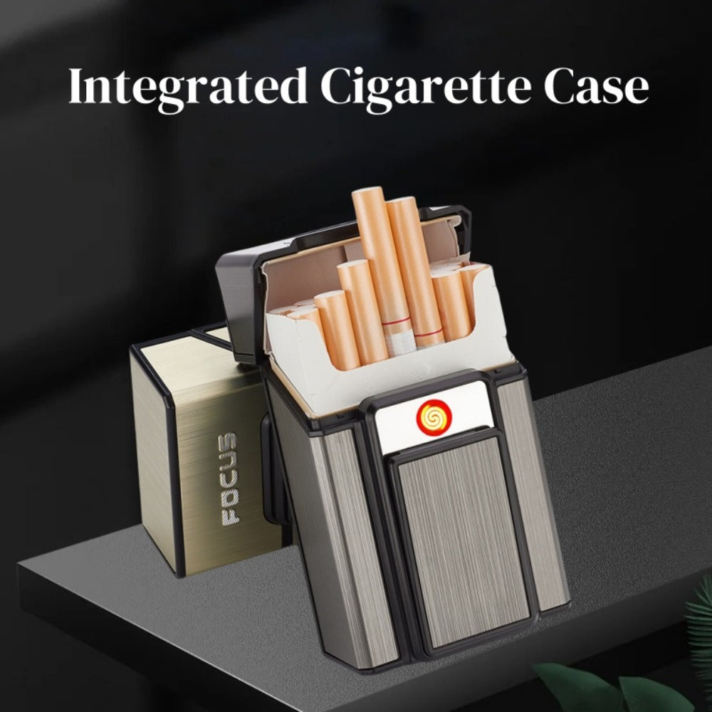 Cigarette Case with Built-in USB Rechargeable Lighter, Tungsten Filament Windproof Electric Igniter, One-Button Pop-Up, Holds 20 Cigarettes, Compatible with Soft & Hard Packs – Travel Cigarette Holder