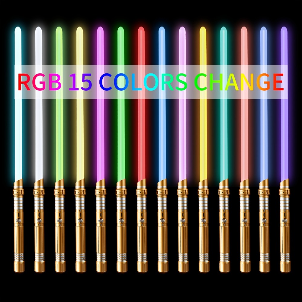 Light Up Saber 15 Colors 2-in-1 Metal Gravity Sensing – Rechargeable Glow Sword with Upgraded LED | Party Glow Sword for Halloween Costume, Christmas Gift for Kids & Adults | Black & Gold