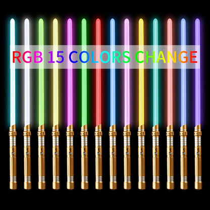 Light Up Saber 15 Colors 2-in-1 Metal Gravity Sensing – Rechargeable Glow Sword with Upgraded LED | Party Glow Sword for Halloween Costume, Christmas Gift for Kids & Adults | Black & Gold