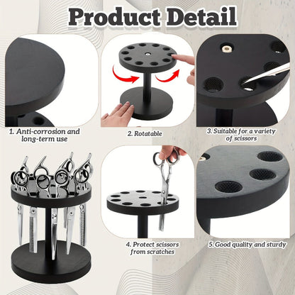 360° Rotating Scissor Holder Wooden Barber Shears Stand – 10-Slot Countertop Salon Hair Stylist Tool Organizer with 0.71" Holes for Barbershop, Grooming Station & Beauty Salon Storage