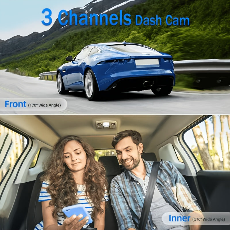 Car Driving Recorder, FHD1080P Car 2/3 Cameras, 170° Wide-angle Lens, Built-in Wifi, Adjustable Built-in Camera, Super Night Vision Black Box, Loop Recording, Motion Detection, Optional 32GB Memory Card, Car Front And Rear 360-degree Driving Recorde
