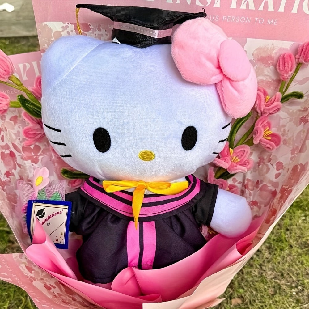 Hello Kitty Graduation Cap and Gown Set — Officially Licensed Sanrio Doctoral Cap & Bachelor Gown, Kawaii Grad Gift for Girls & Teens, Graduation Photo Prop, Party Decor, Bouquet Decoration, Student Prize