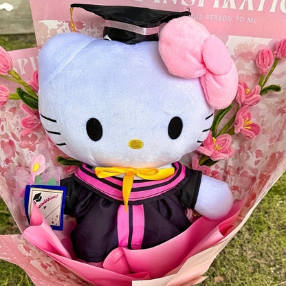 Hello Kitty Graduation Cap and Gown Set — Officially Licensed Sanrio Doctoral Cap & Bachelor Gown, Kawaii Grad Gift for Girls & Teens, Graduation Photo Prop, Party Decor, Bouquet Decoration, Student Prize
