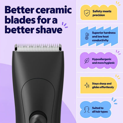 Waterproof Body Hair Trimmer for Men IPX6 Electric Groomer Replaceable Ceramic Blade - Full Body Manscaping Chest Groin Underarm Back Hair Shaver Wet Dry Black Purple Gift