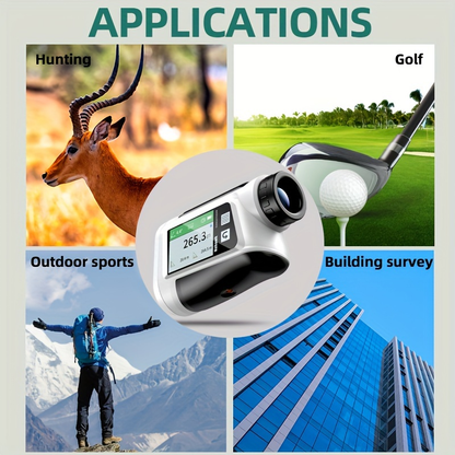 Laser Rangefinder 1000m for Golf & Hunting – Slope Compensation, Flag Lock Vibration, 6x Magnification, USB Rechargeable, 10 Measurement Modes with English Voice & LCD Display