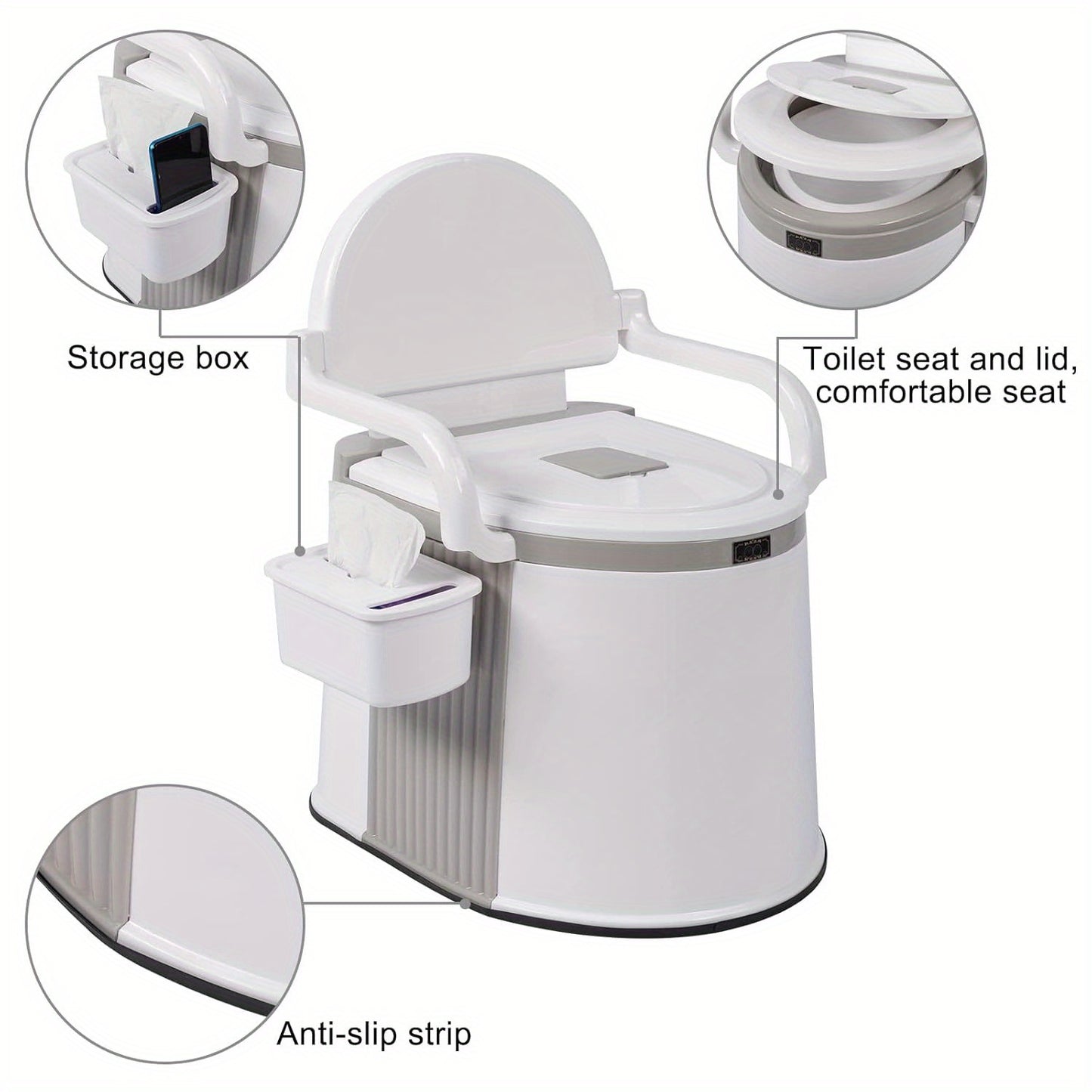 Portable Toilet, Lightweight RV Porta Potty, Bedside Commode with Detachable Inner Bucket & Removable Storage Box for Boat Van Hiking Fishing Bathroom Hospital Camping