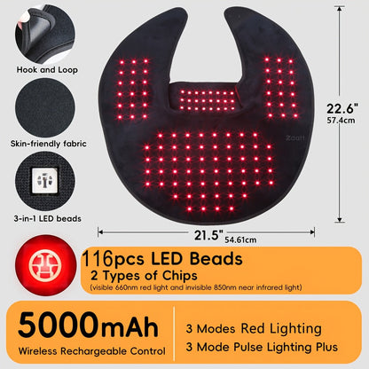 Red Light Therapy Shoulder Wrap with Dual Wavelength 660nm & 850nm Near-Infrared – 116 LED Wearable Device for Neck, Shoulder & Back Relief, 3 Wellness Modes, 5000mAh Battery, Remote Control