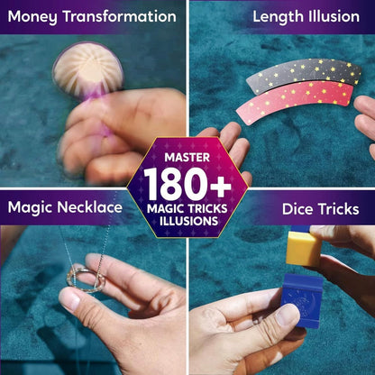 180+ Magic Tricks Kit for Kids – Complete Magician Starter Set with Step-by-Step Video Lessons, Magic Wand, Illusion Cards & Classic Props | Birthday Christmas Gift for Boys Girls Ages 6+