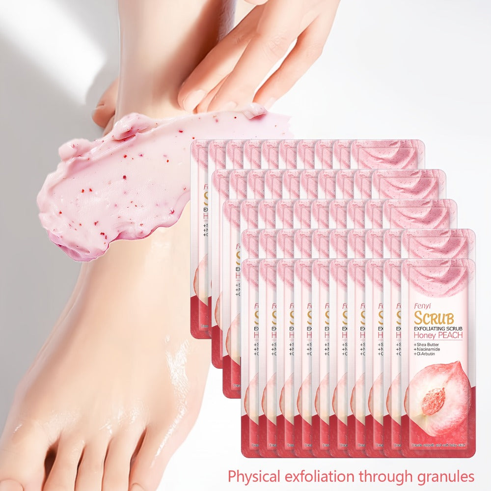 Exfoliating Body Scrub Peach Cream 50pcs Jojoba Bead Foot & Body Skin Gentle Cleansing Moisturizing Smooth Nourish Portable Travel Size Sachet
