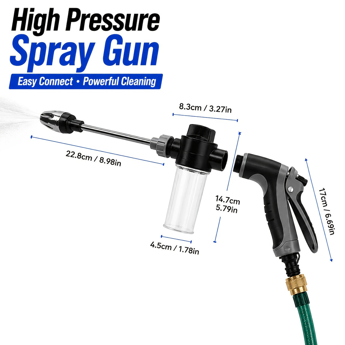 Portable High-Pressure Water Gun with Foam Tank, Adjustable Nozzle, Capable of Providing Powerful Cleaning Force And Can Be Easily Handled by The Elderly. Suitable for Vehicle Cleaning, Pet Cleaning, And Garden Watering