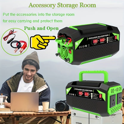 Power Inverter 500W/1000W DC 12V to AC 110V - Car Power Converter with LCD Display, 2 AC Outlets, 2 USB Ports & 2 Type-C, for Home, Car, RV, Camping & Outdoor Emergency Power