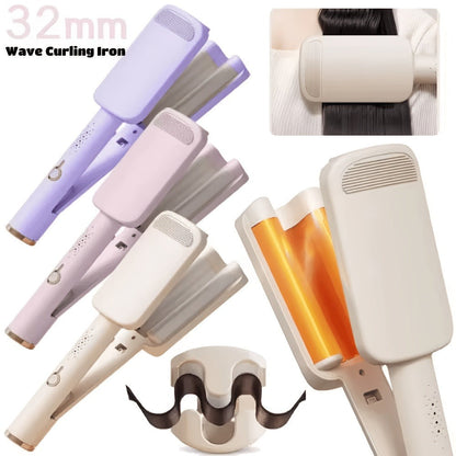 Hair Curling Iron 1.25 Inch - Beach Wave Curling Wand with Dual Voltage, Deep Wave Barrel, Anti-Frizz Ceramic Coating, Easy Home Use, Travel-Ready Styling Tool for All Hair Types