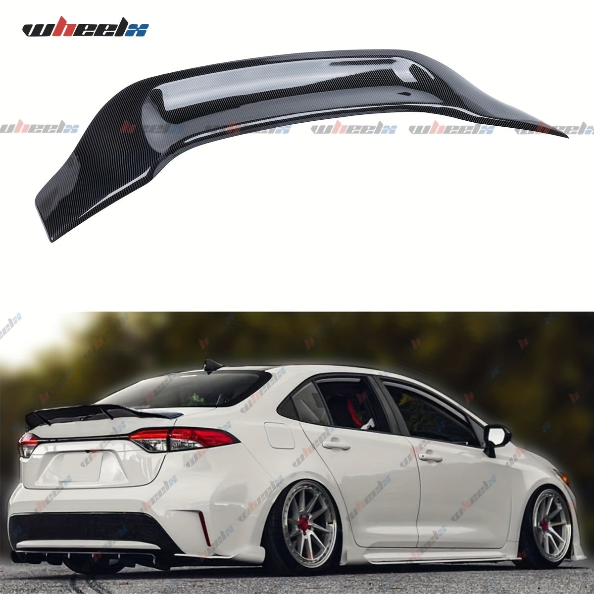 Painted R Style Duckbill Highkick Trunk Lid Spoiler Wing Compatible with 2020-2026 for TOYOTA Corolla 4 Door Sedan, Gloss Black/ Carbon Fiber