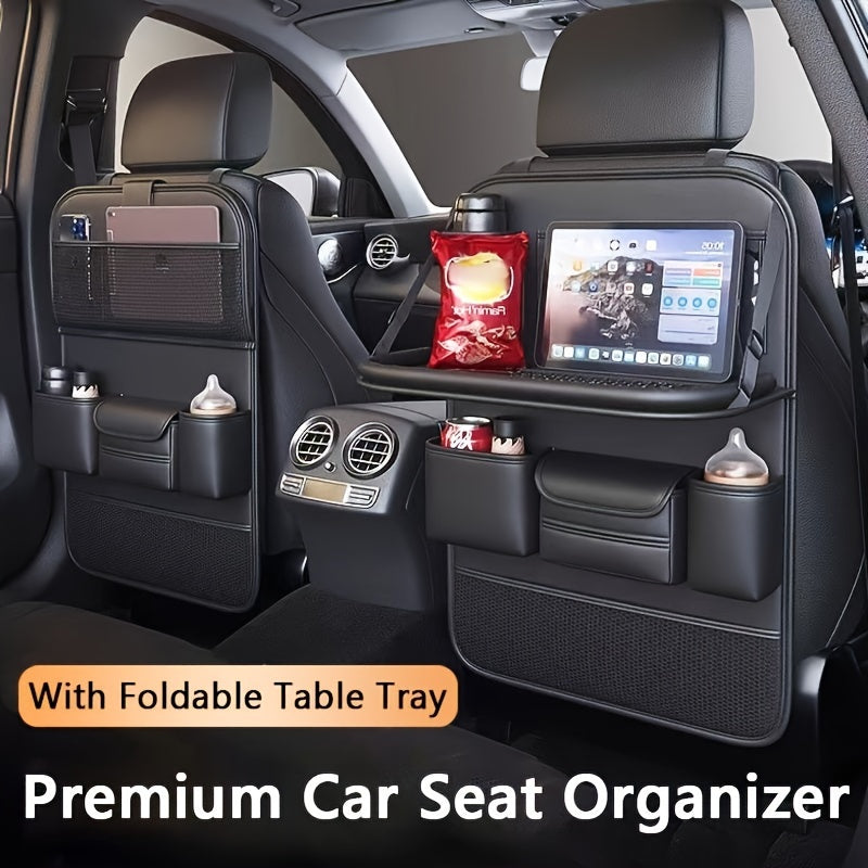 Faux Leather Premium Car Seat Back Organizer Travel Additions Seat Storage Bag Back Seat Dining Table And Cup Holder Universal Model