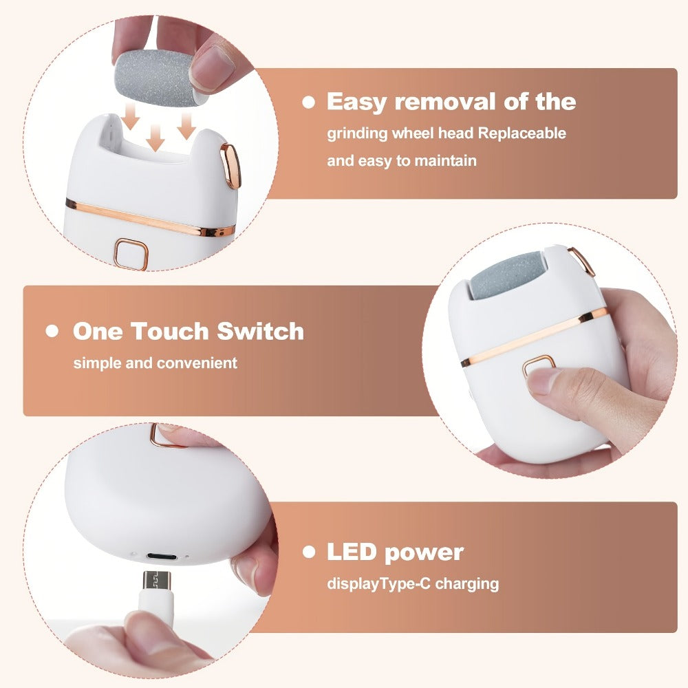 Electric Callus Remover Rechargeable Foot Grinder with 3 Replacement Heads 2 Speed Settings IPX5 Waterproof USB Charging Portable Pedicure Tool for Cracked Heels Dead Skin Women Men