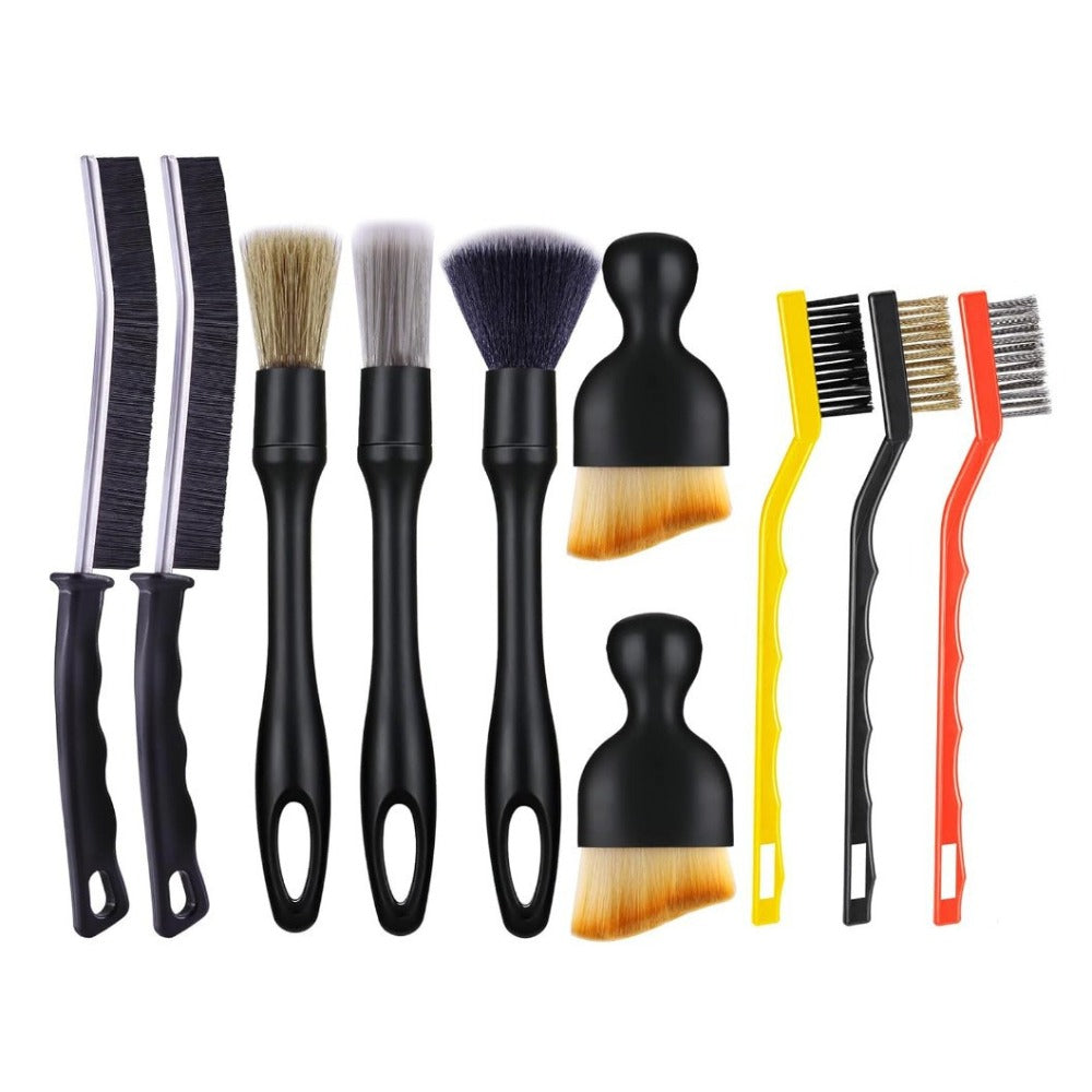 Car Detail Brush Set, 10pcs Automotive Detail Tool Kit, Interior Cleaning Kit Includes: 3 Car Detail Brushes 3 Wire Brushes 2 Soft-Bristle Dusting Brushes 2 Long-Handled Crevice Brushes Ideal For: Car Interiors, Wheels, AC Vents, Engine Compartme
