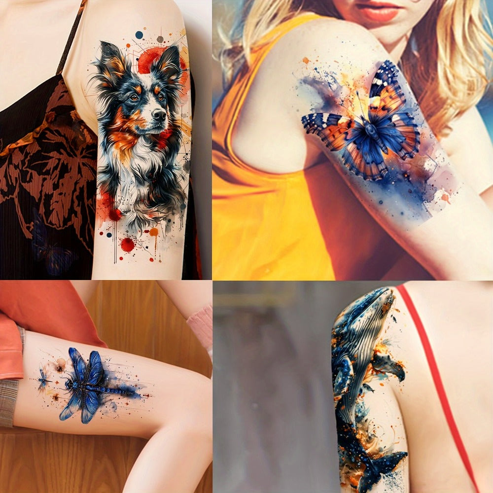 Watercolor Temporary Tattoos 24 Sheets for Women & Kids – Large Realistic Fake Tattoo Stickers Flower & Animal Designs Long Lasting Body Art Half Arm Tattoos