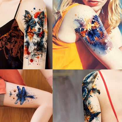 Watercolor Temporary Tattoos 24 Sheets for Women & Kids – Large Realistic Fake Tattoo Stickers Flower & Animal Designs Long Lasting Body Art Half Arm Tattoos