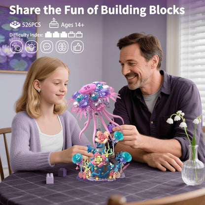 Jellyfish Building Block Model 526pcs – DIY Ocean Brick Assembly Kit for Adults & Teens, Aesthetic Desk Shelf Decor Display, Unique Creative Gift for Valentine's Day Birthday Christmas Halloween