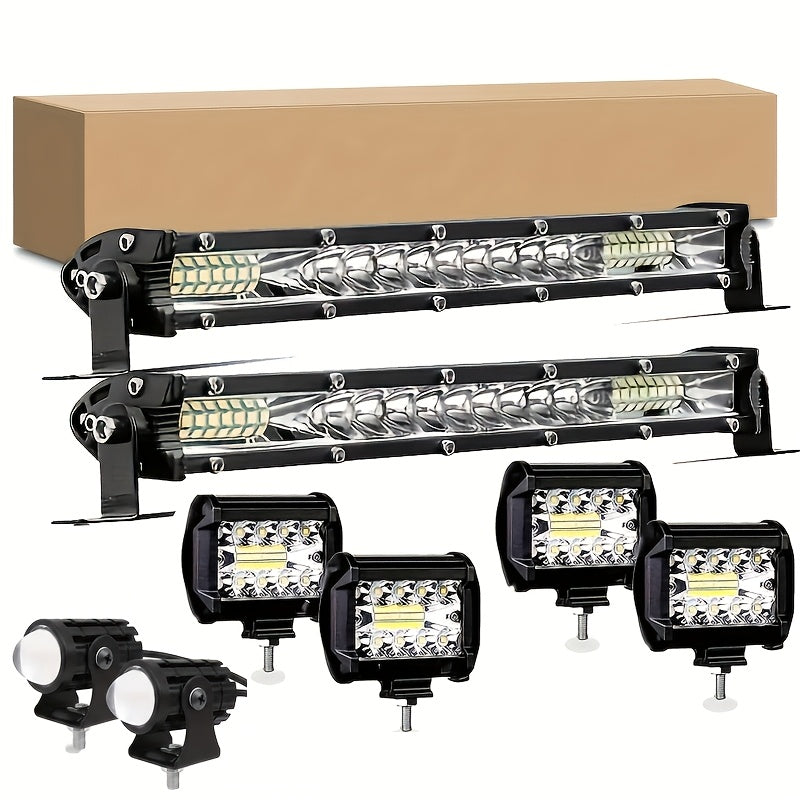 2X 10-Inch LED Light Bars And 4 X 4-Inch Lights And 2X Round Lights Offroad for Jeep Truck Car, Without Battery