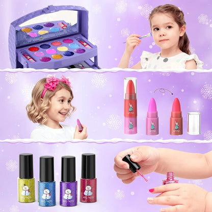 Princess Makeup Set for Girls Ages 3-12 – 58 PCS Non-Toxic Washable Pretend Play Makeup Kit with Brushes & Case | Skin-Friendly Beauty Toy | Best Birthday Christmas Gift for Little Girls